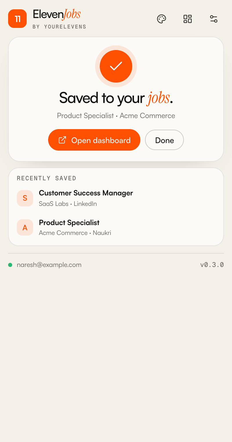 Job saved confirmation